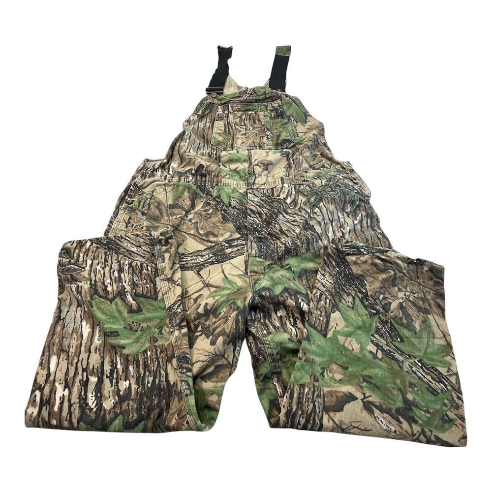 Walls Realtree Camo Bib Overalls Mens Green Brown Hunting Workwear 46x26 READ